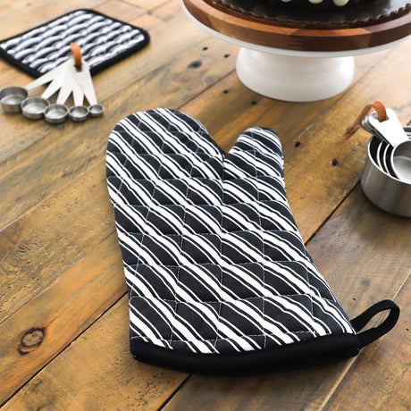 Better Houseware Striped Oven Mitt, Black