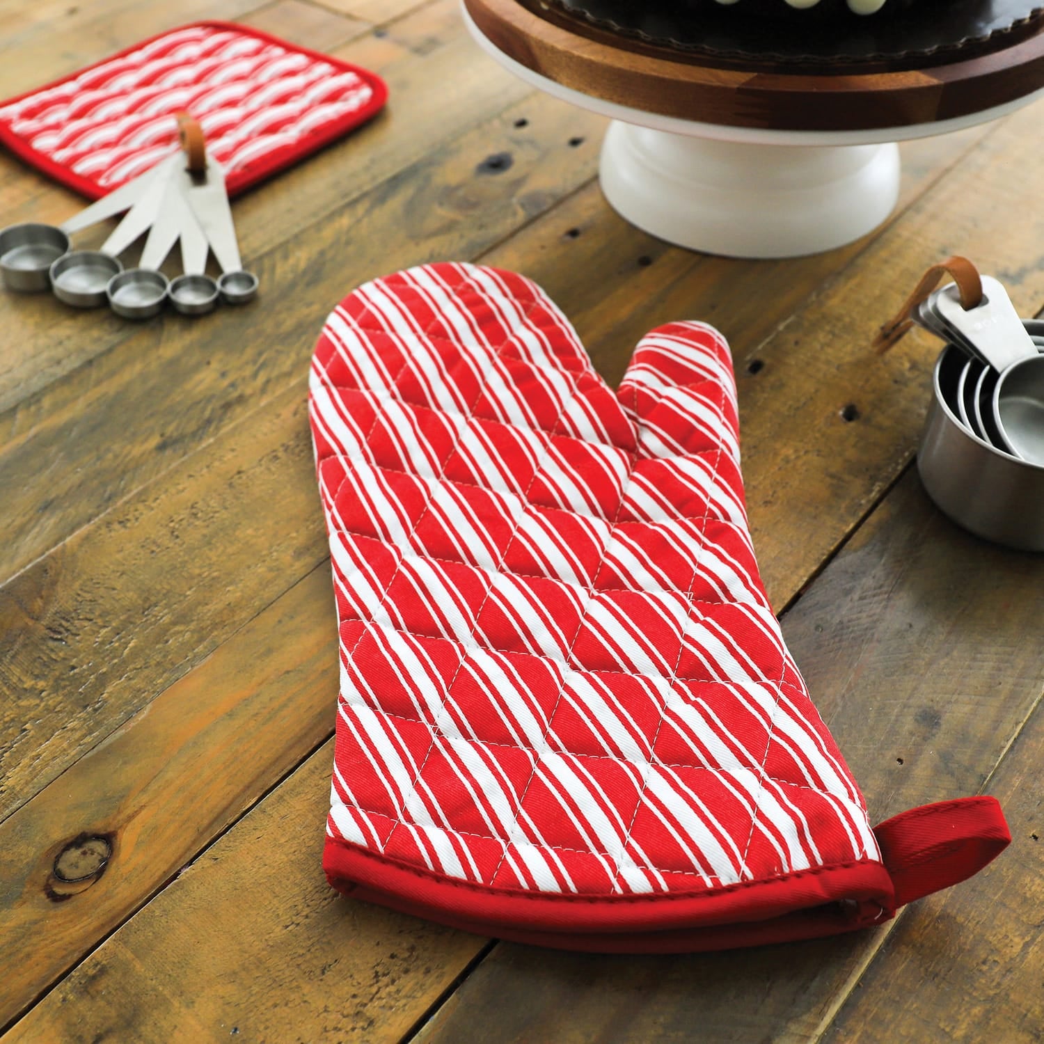 Better Houseware Striped Oven Mitt, Red