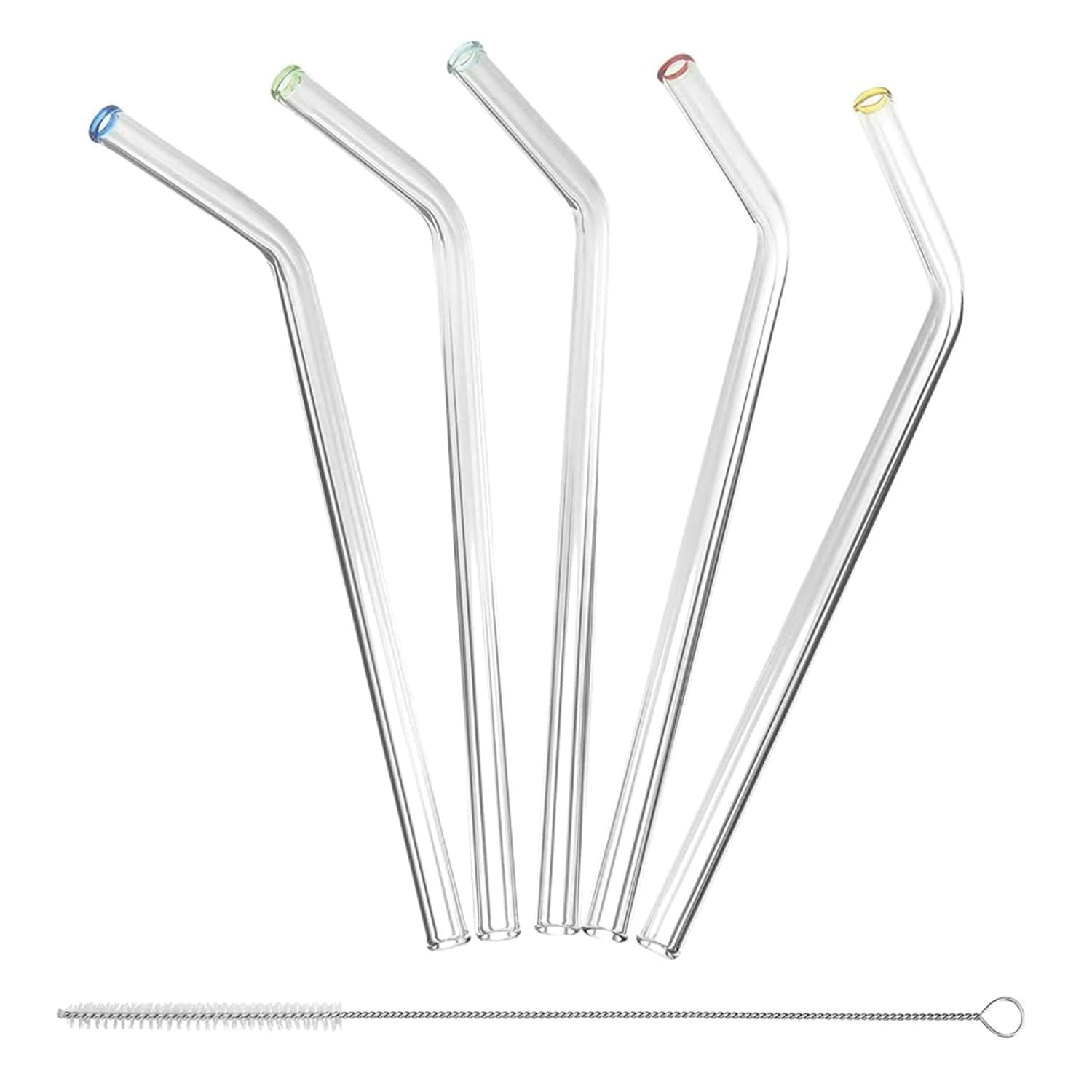 Better Houseware Glass Straws with Cleaning Brush, Set of 5, Extra-Wide