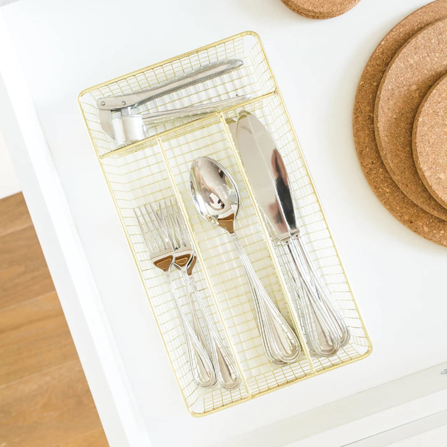 Better Houseware Brass Cutlery Tray, Small