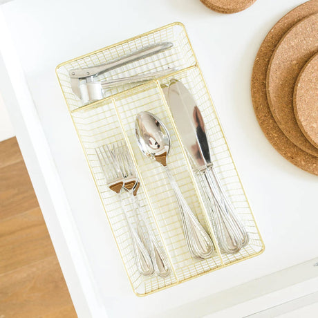 Better Houseware Brass Cutlery Tray, Small