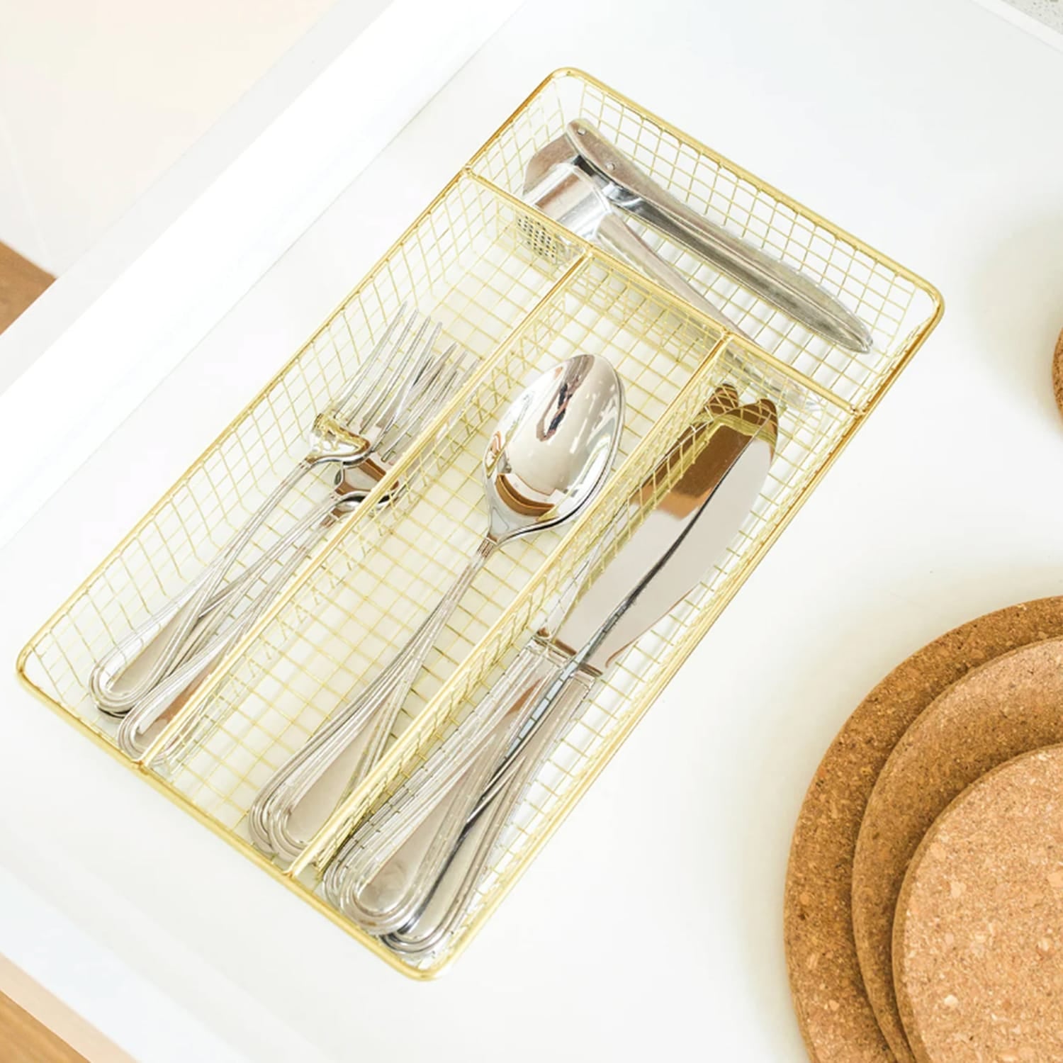 Better Houseware Brass Cutlery Tray, Small