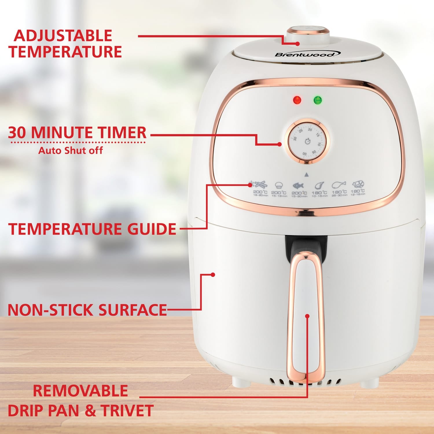 Brentwood 2-Qt. 1200-Watt Electric Air Fryer with Timer and Temperature Control, White