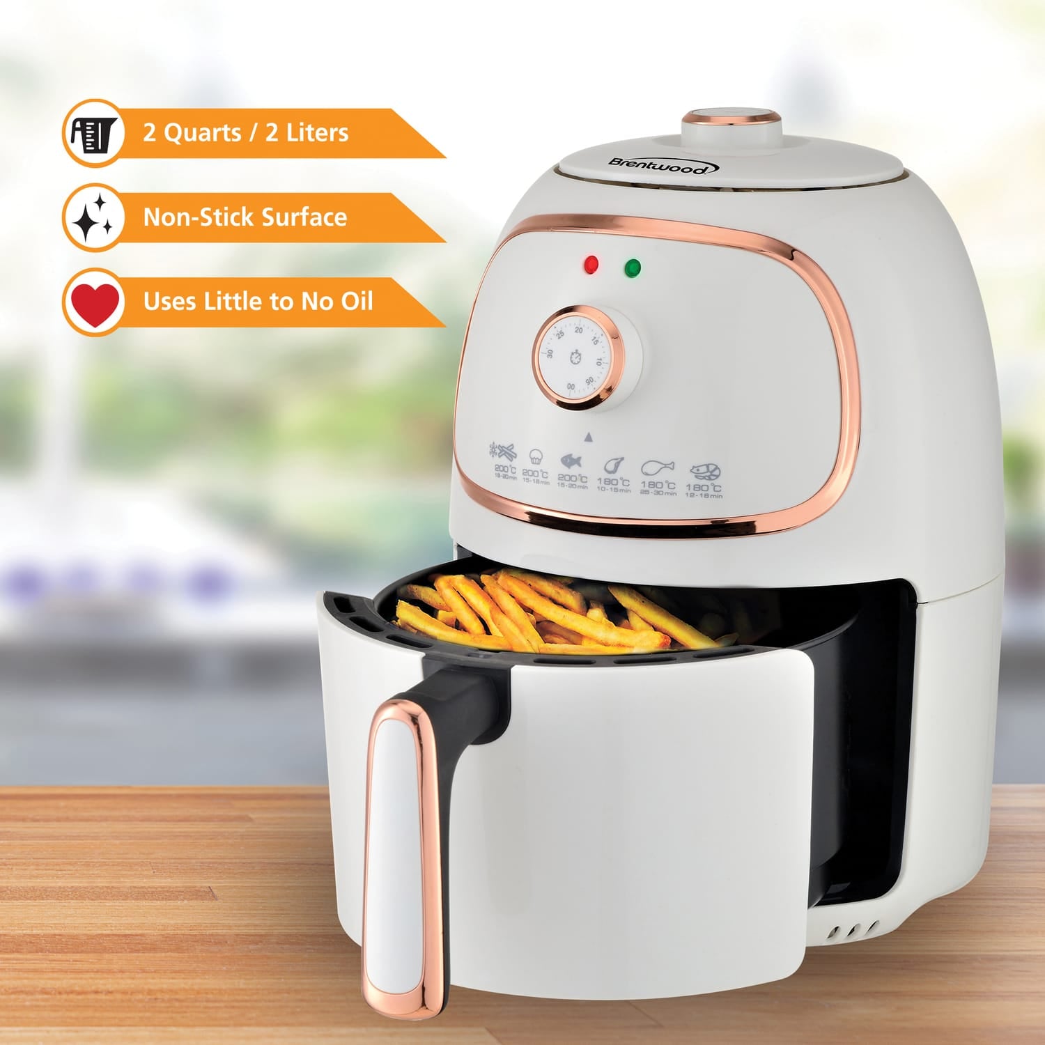 Brentwood 2-Qt. 1200-Watt Electric Air Fryer with Timer and Temperature Control, White