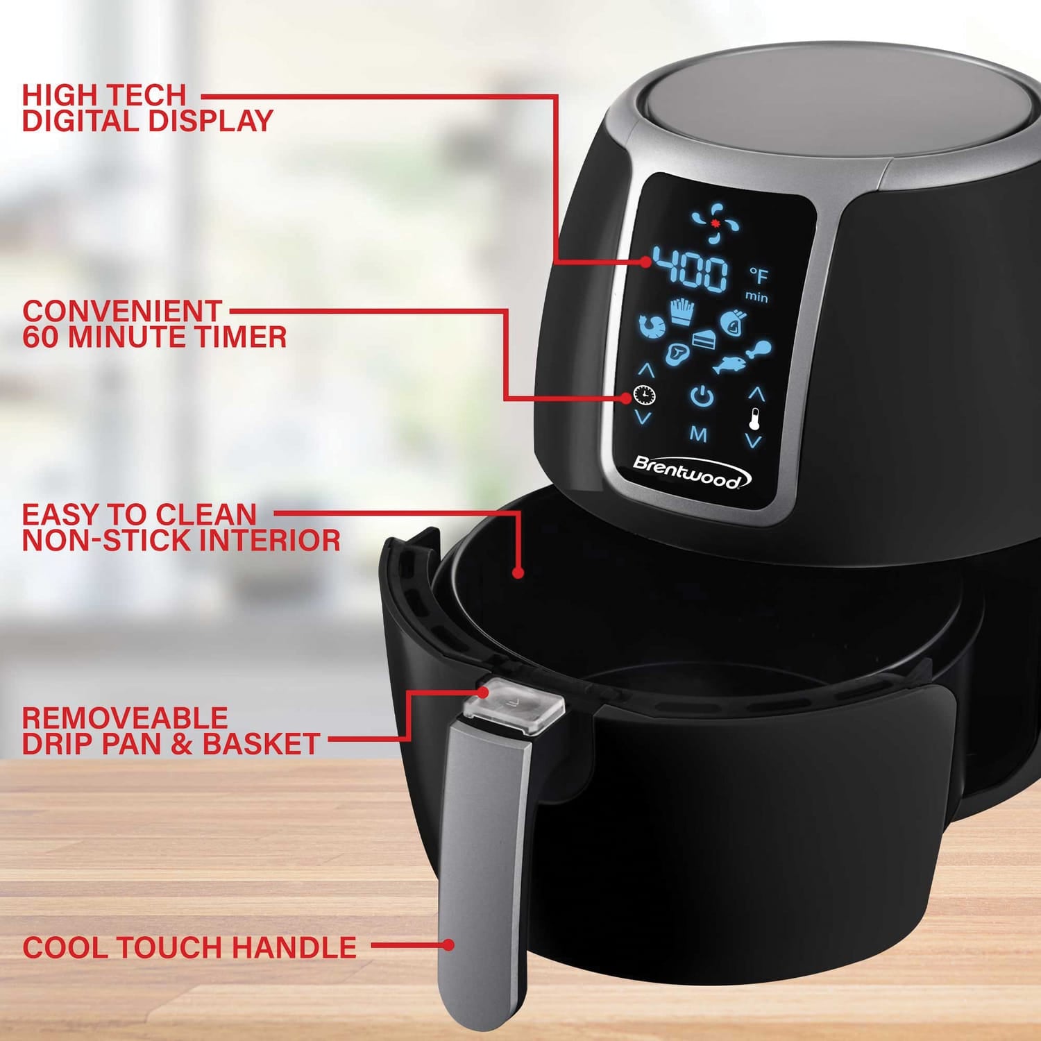 Brentwood 1400-Watt Electric Digital Air Fryer, 4 Qt.