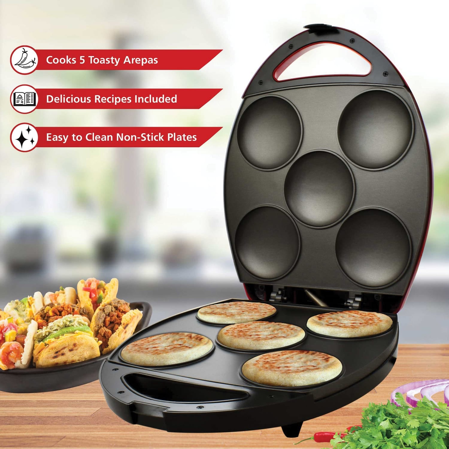 Brentwood 1200-Watt 5-Piece Nonstick Arepa Maker