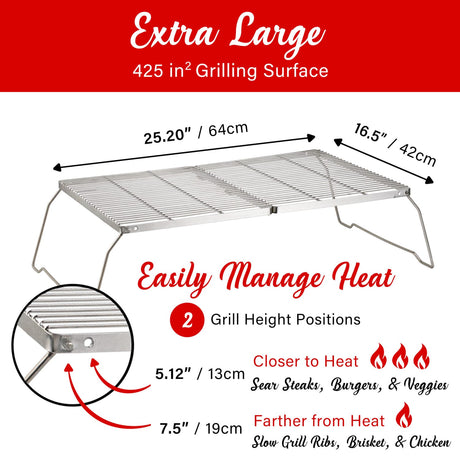 Brentwood 25-In. x 17-In. Heavy-Duty Stainless Steel Portable Folding Campfire Grill with Carry Bag, BB-17X25SS