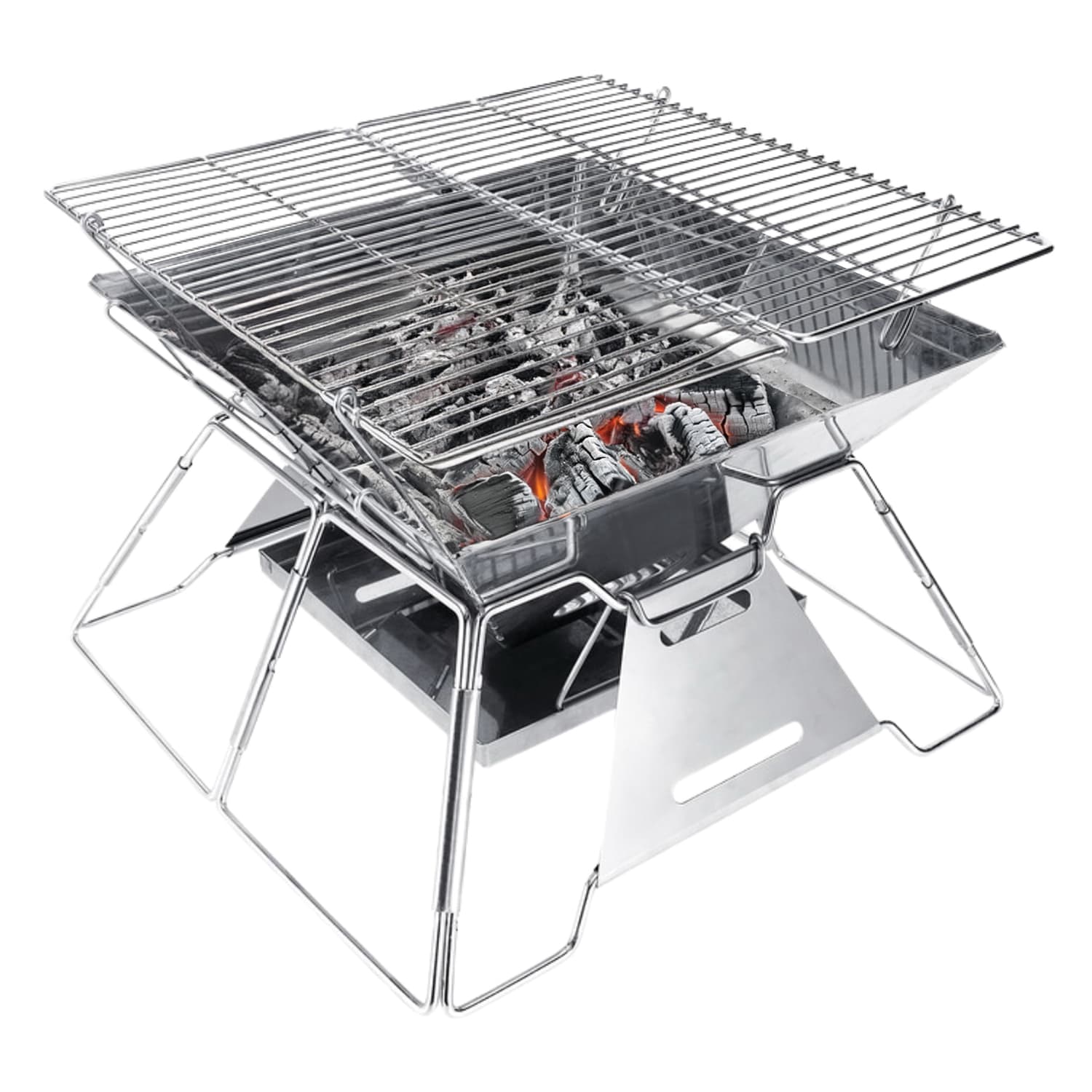 Brentwood 14-In. x 14-In. Stainless Steel Portable Folding Charcoal BBQ Grill and Outdoor Fire Pit with Carry Bag, BB-4X14SS