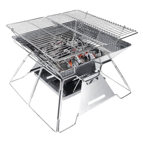 Brentwood 14-In. x 14-In. Stainless Steel Portable Folding Charcoal BBQ Grill and Outdoor Fire Pit with Carry Bag, BB-4X14SS