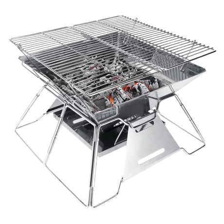 Brentwood 14-In. x 14-In. Stainless Steel Portable Folding Charcoal BBQ Grill and Outdoor Fire Pit with Carry Bag, BB-4X14SS