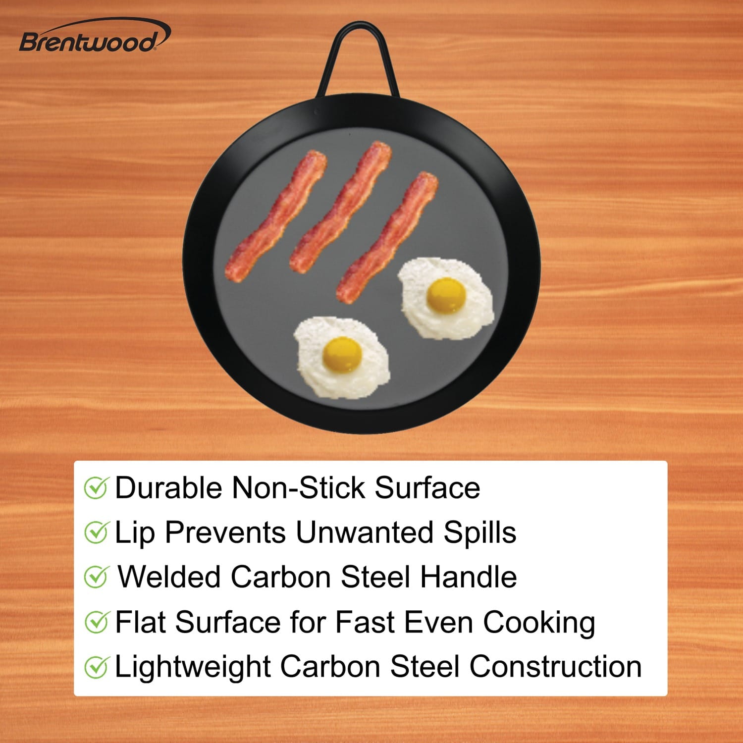 Brentwood Carbon Steel Nonstick Round Comal Griddle for Single Burner, 9.5 In.