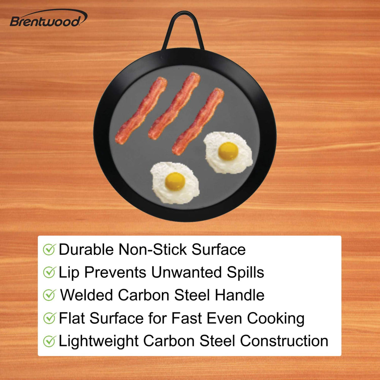 Brentwood Carbon Steel Nonstick Round Comal Griddle, 13 In.