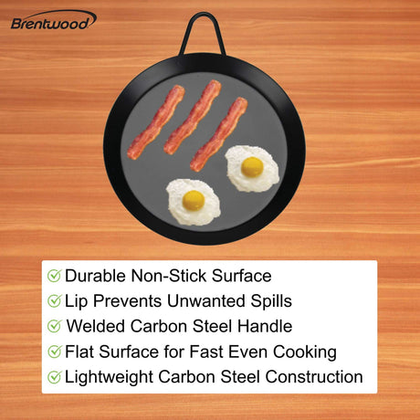 Brentwood Carbon Steel Nonstick Round Comal Griddle, 13 In.