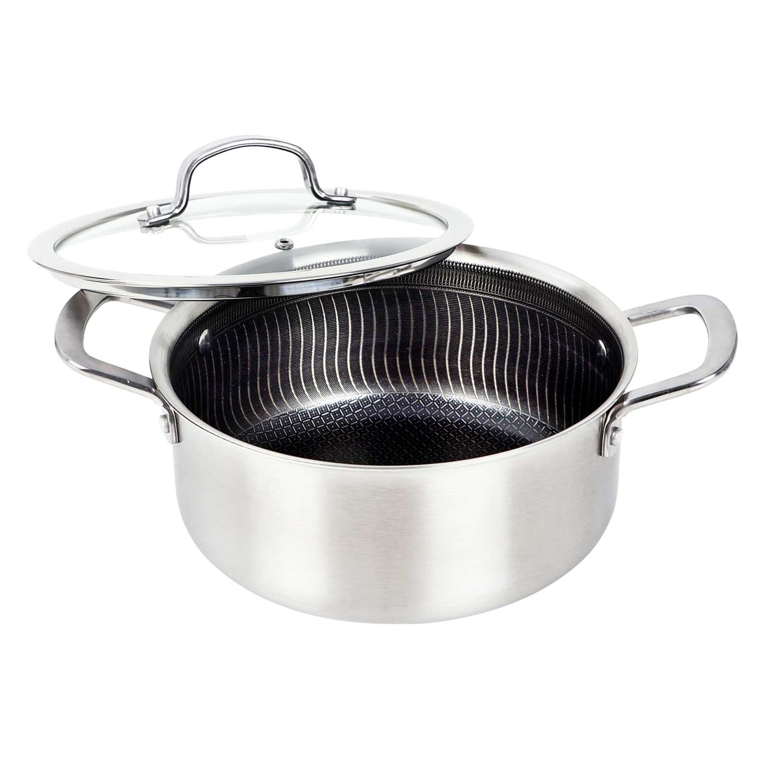 Brentwood 3-Ply Hybrid Non-Stick Stainless Steel Dutch Oven with Tempered Glass Lid, 4 Qt.