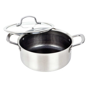Brentwood 3-Ply Hybrid Non-Stick Stainless Steel Dutch Oven with Tempered Glass Lid, 4 Qt.