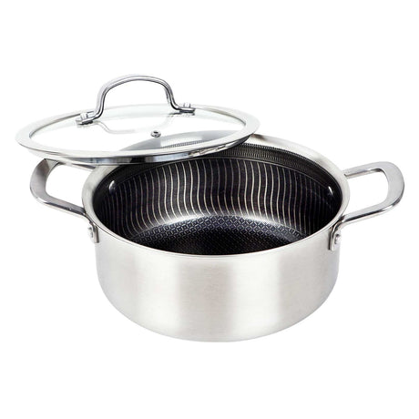 Brentwood 3-Ply Hybrid Non-Stick Stainless Steel Dutch Oven with Tempered Glass Lid, 4 Qt.