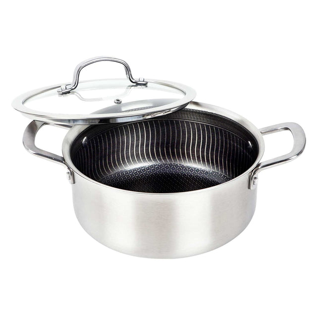 Brentwood 3-Ply Hybrid Non-Stick Stainless Steel Dutch Oven with Tempered Glass Lid, 4 Qt.