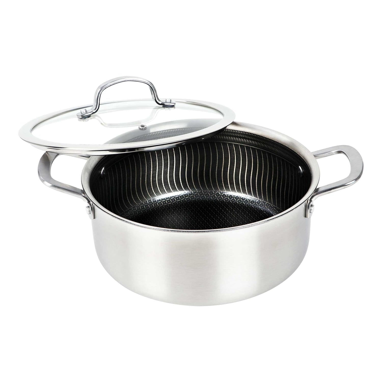 Brentwood 3-Ply Hybrid Non-Stick Stainless Steel Dutch Oven with Tempered Glass Lid, 5 Qt.