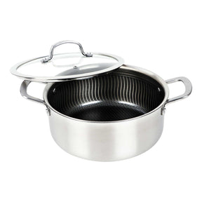 Brentwood 3-Ply Hybrid Non-Stick Stainless Steel Dutch Oven with Tempered Glass Lid, 5 Qt.