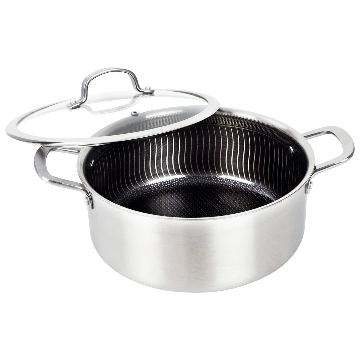 Brentwood 3-Ply Hybrid Non-Stick Stainless Steel Dutch Oven with Tempered Glass Lid, 6 Qt.