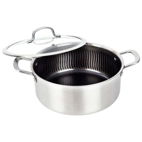 Brentwood 3-Ply Hybrid Non-Stick Stainless Steel Dutch Oven with Tempered Glass Lid, 6 Qt.