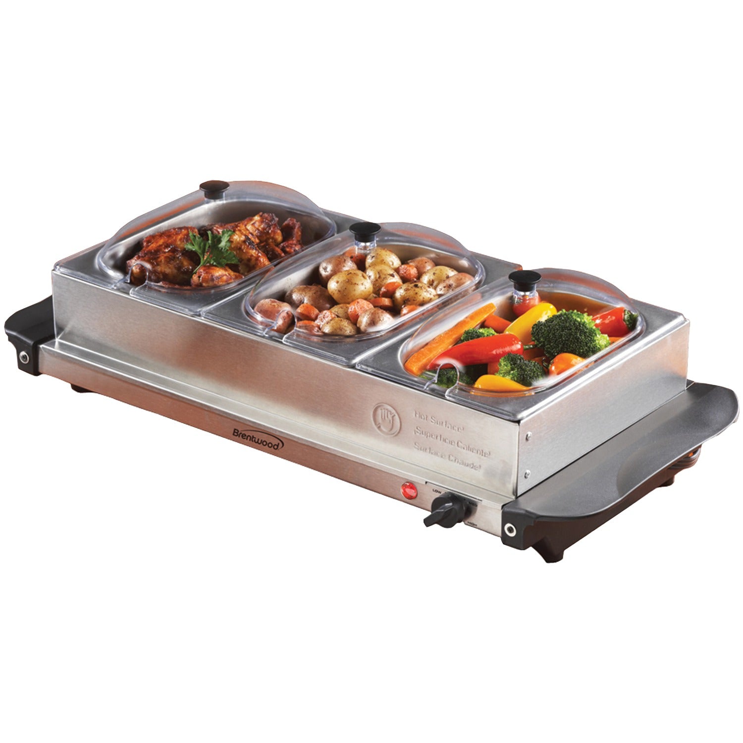 Brentwood 180-Watt 4.5-Qt. 3-Pan Buffet Server and Warming Tray, Silver