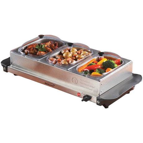 Brentwood 180-Watt 4.5-Qt. 3-Pan Buffet Server and Warming Tray, Silver