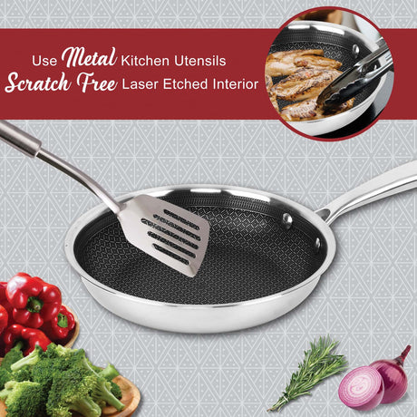 Brentwood 3-Ply Hybrid Non-Stick Stainless Steel Induction-Ready Frying Pan, 8 In.