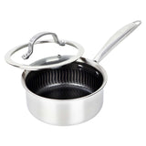 Brentwood 3-Ply Hybrid Non-Stick Stainless Steel Saucepan with Tempered Glass Lid, 1.5 Qt.