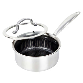 Brentwood 3-Ply Hybrid Non-Stick Stainless Steel Saucepan with Tempered Glass Lid, 1.5 Qt.