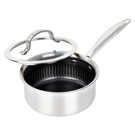 Brentwood 3-Ply Hybrid Non-Stick Stainless Steel Saucepan with Tempered Glass Lid, 1.5 Qt.