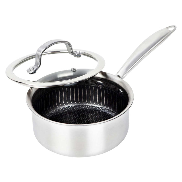 Brentwood 3-Ply Hybrid Non-Stick Stainless Steel Saucepan with Tempered Glass Lid, 1.5 Qt.