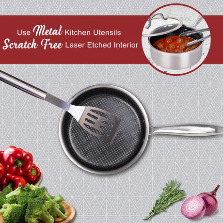 Brentwood 3-Ply Hybrid Non-Stick Stainless Steel Saucepan with Tempered Glass Lid, 1.5 Qt.