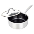 Brentwood 3-Ply Hybrid Non-Stick Stainless Steel Saucepan with Tempered Glass Lid, 2.2 Qt.