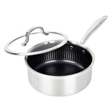 Brentwood 3-Ply Hybrid Non-Stick Stainless Steel Saucepan with Tempered Glass Lid, 2.2 Qt.