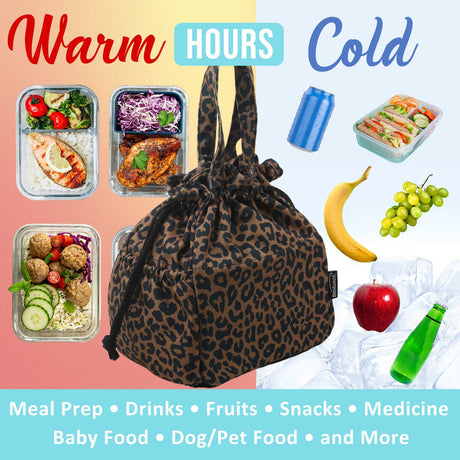 Brentwood Insulated Canvas Lunch Tote Cooler Bag for Women, 12-Can Capacity, with 2 Side Pockets, CB-2025L, Leopard Brown