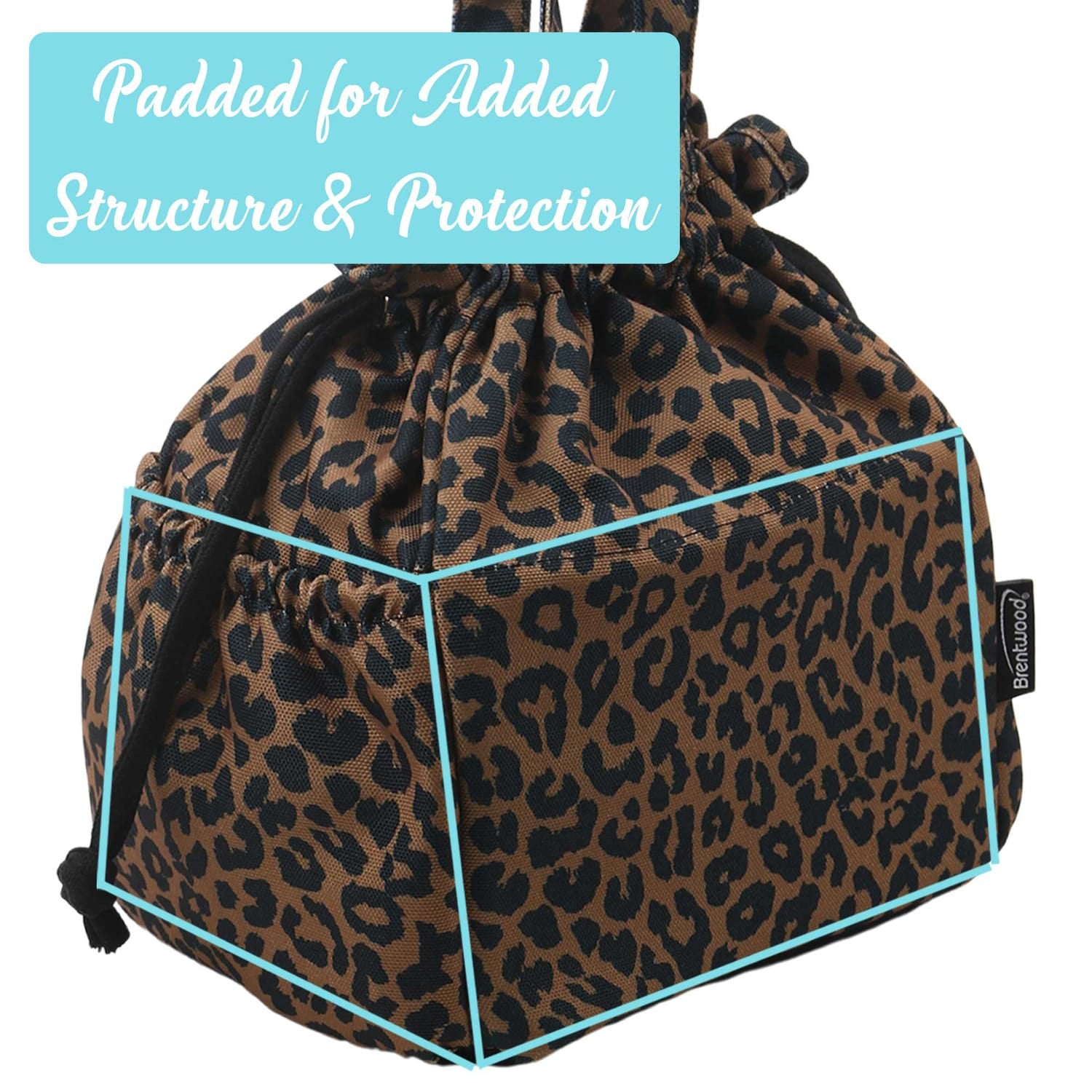 Brentwood Insulated Canvas Lunch Tote Cooler Bag for Women, 12-Can Capacity, with 2 Side Pockets, CB-2025L, Leopard Brown