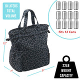 Brentwood Insulated Canvas Lunch Tote Cooler Bag for Women, 12-Can Capacity, with 2 Side Pockets, CB-2025L, Leopard Gray
