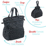 Brentwood Insulated Canvas Lunch Tote Cooler Bag for Women, 12-Can Capacity, with 2 Side Pockets, CB-2025L, Leopard Gray