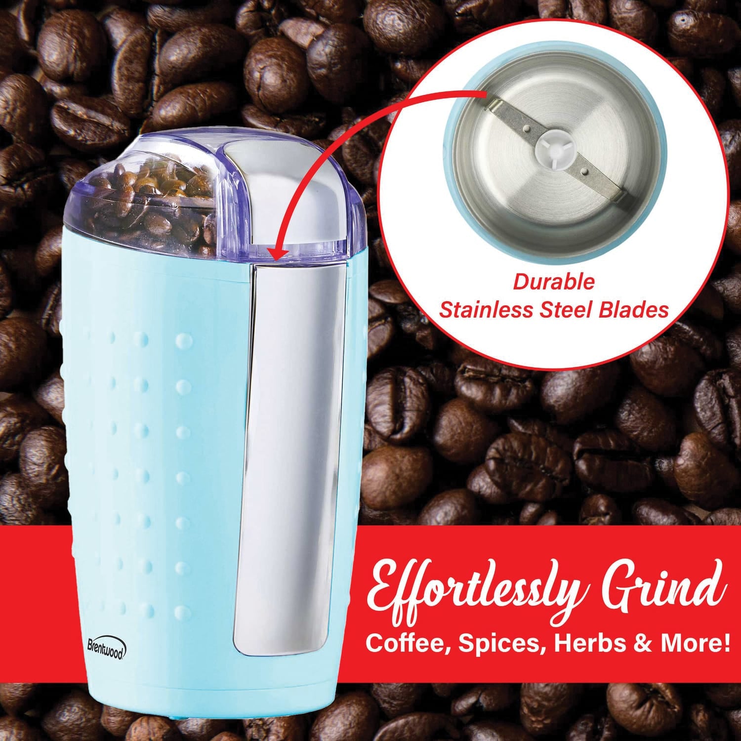 Brentwood 4-Oz. Coffee and Spice Grinder, Blue