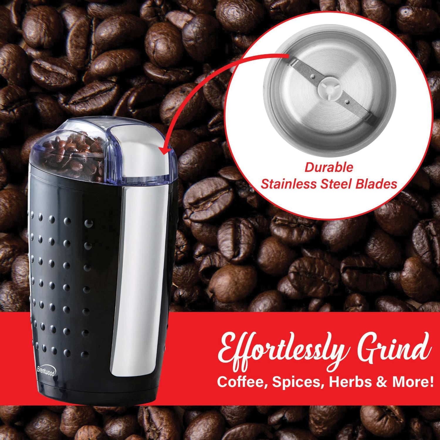 Brentwood 4-Oz. Coffee and Spice Grinder, Black