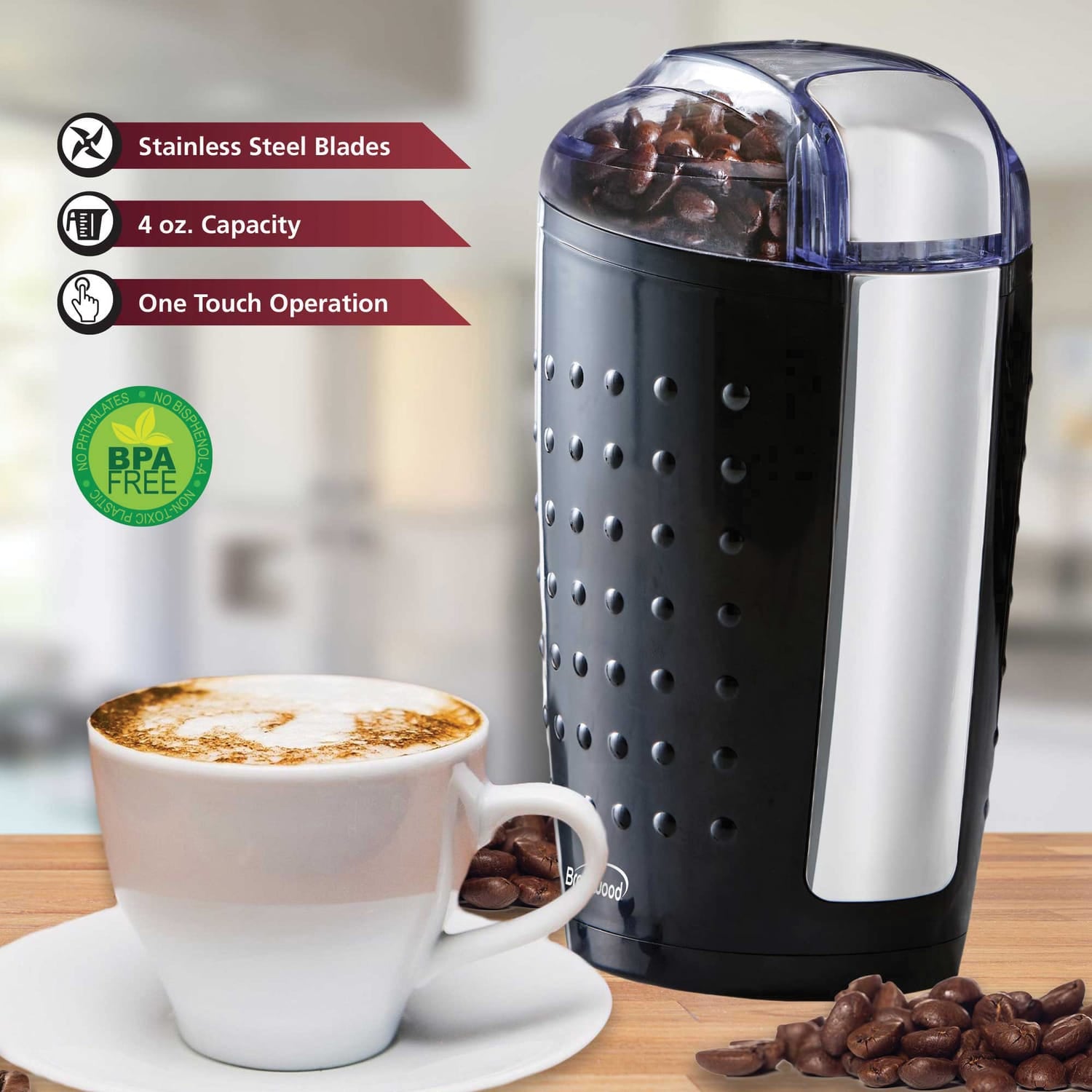 Brentwood 4-Oz. Coffee and Spice Grinder, Black