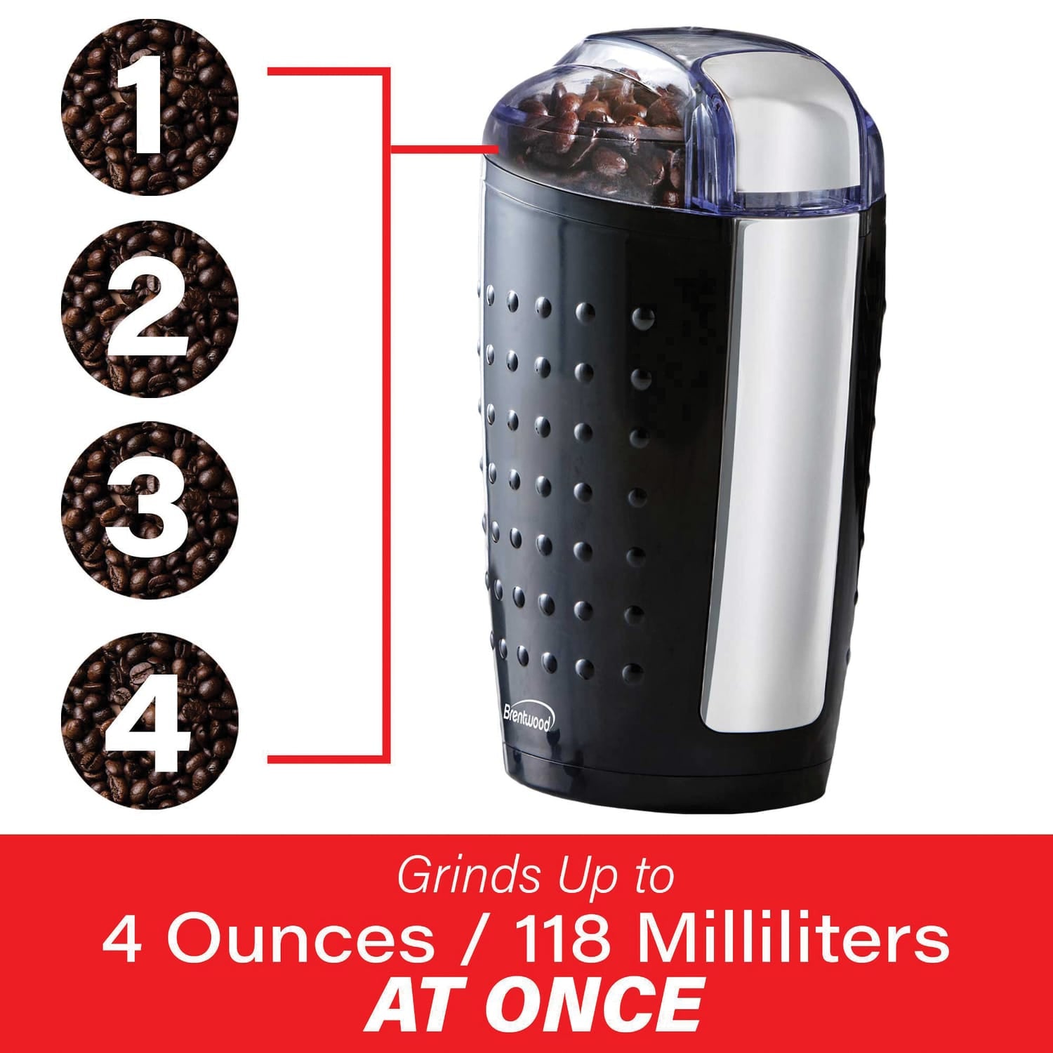 Brentwood 4-Oz. Coffee and Spice Grinder, Black