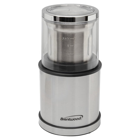 Brentwood 75-Gram Electric Stainless Steel Wet-and-Dry Coffee Bean, Herb, and Spice Grinder with 2 Removable Bowls, CG-162S