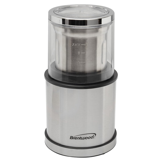 Brentwood 75-Gram Electric Stainless Steel Wet-and-Dry Coffee Bean, Herb, and Spice Grinder with 2 Removable Bowls, CG-162S