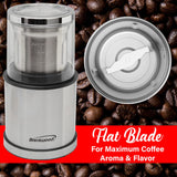 Brentwood 75-Gram Electric Stainless Steel Wet-and-Dry Coffee Bean, Herb, and Spice Grinder with 2 Removable Bowls, CG-162S