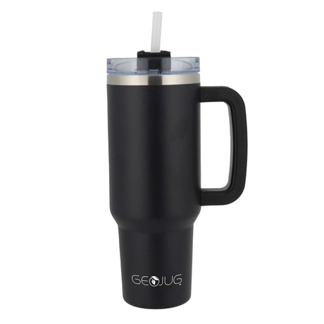 Brentwood Geojug 40-Oz. Insulated Stainless Steel Tumbler Cup with Handle, Lid, and Straw, Black