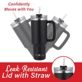Brentwood Geojug 40-Oz. Insulated Stainless Steel Tumbler Cup with Handle, Lid, and Straw, Black