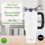 Brentwood Geojug 40-Oz. Insulated Stainless Steel Tumbler Cup with Handle, Lid, and Straw, Black, Cream