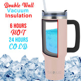 Brentwood Geojug 40-Oz. Insulated Stainless Steel Tumbler Cup with Handle, Lid, and Straw, Black, Pink